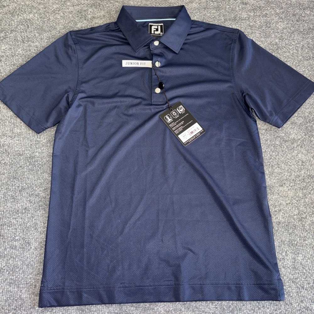 FootJoy Kids Navy Tonal Dot Print Golf Polo Shirt Junior Medium 30479 New NWT